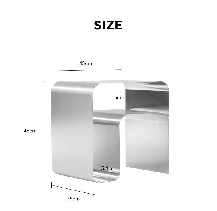 Minimalist stainless steel bedside table, dimensions H45cm x W45cm x D35cm, modern design by LoveÉcru furniture.