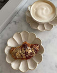 Handmade Rinka Plate by Kaneko Kohyo with coffee and pastry, showcasing unique glaze texture, Japan-made, microwave safe.