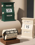 Vintage Perpetual Desk Calendar in green and cream block styles with the wheel calendar