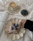 Rinka Starter Set with pastry, blueberries, and coffee on elegant handcrafted Japanese plate, highlighting timeless porcelain design.