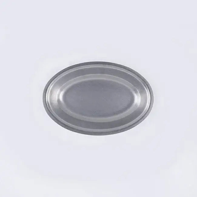 Vintage INOX oval stainless steel plate with chic design, durable and versatile for various uses.