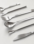 Japanese Retro Stainless Steel Cutlery Set laid out flat, brushed finish