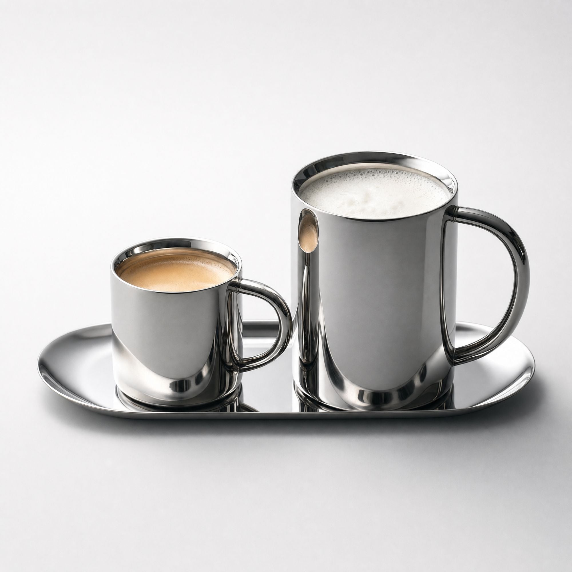 Milano Duo Set – Two Steel Coffee Cups with Tray | LoveÉcru