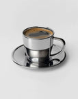 Monaco Mirror Set — 150ml double-walled stainless steel cup and saucer by LoveÉcru