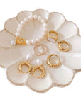 Rinka Plate 15cm with jewelry, showcasing Kaneko Kohyo's elegant porcelain craftsmanship in a flower design.