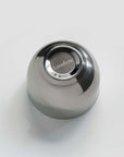 Stainless steel spherical cup with LoveÉcru logo on bottom, ideal for espresso or desserts, elegant and practical design