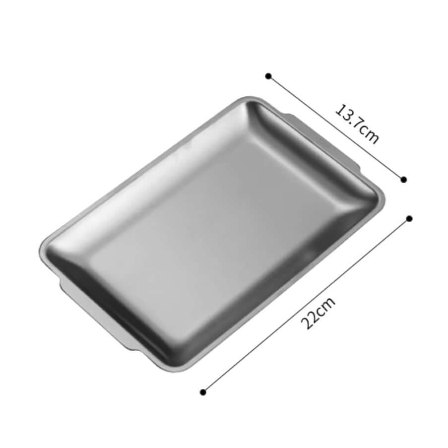 Small stainless steel serving tray, 22 x 13.7 cm, ideal for snacks. Modern minimalist design, crafted from premium 304 stainless steel.