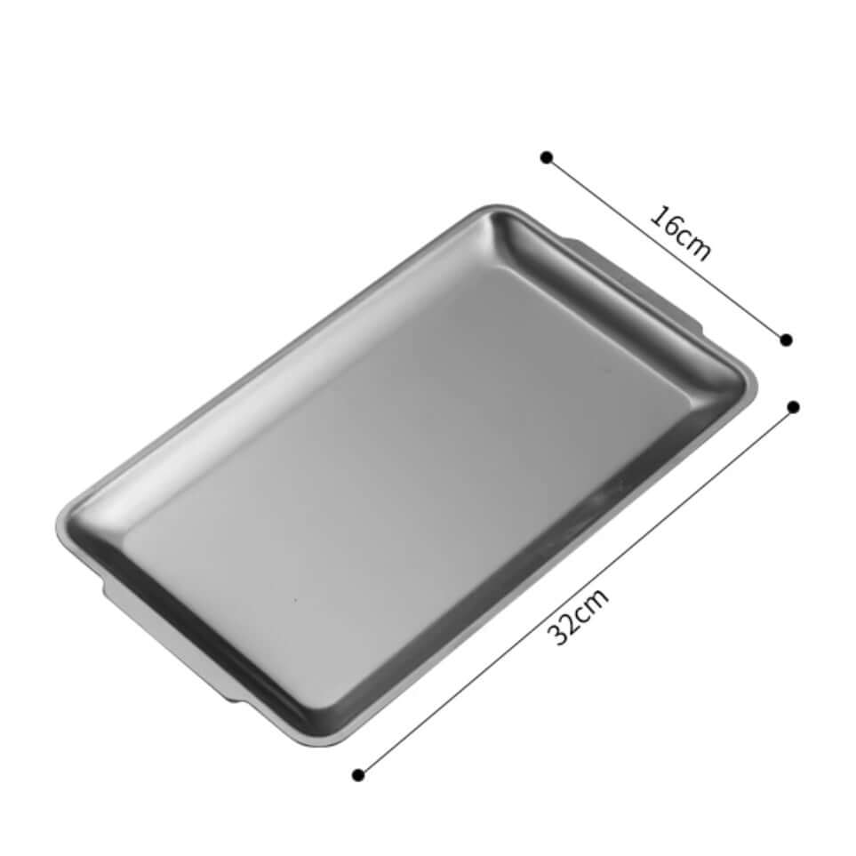 Large 32x16cm stainless steel tray, ideal for main courses, featuring a sleek and modern minimalist design.