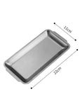 Small 22x11cm stainless steel tray with minimalist design for snacks and everyday use.