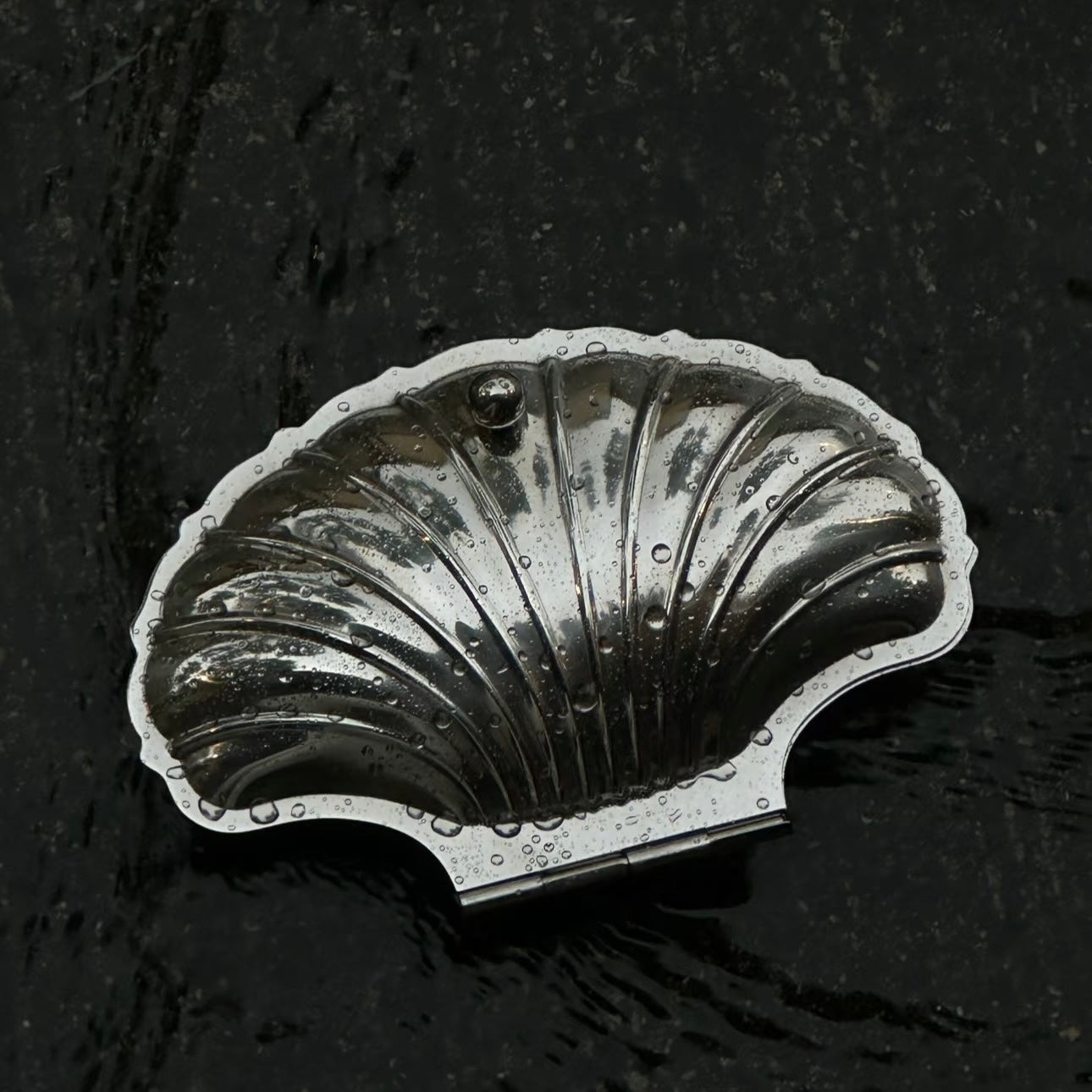 Estuche vintage de plata con forma de concha