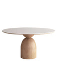 Elegant solid wood round table with minimalist Italian design featuring a gracefully tapered base and large round top.