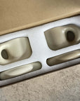 Nordic chubby mugs and plates in packaging, artisan-crafted minimalist clay set, free shipping, limited edition.