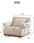 Nozomi Banca Sofa dimensions illustration with measurements in centimeters, highlighting LoveÉcru's custom-made design.