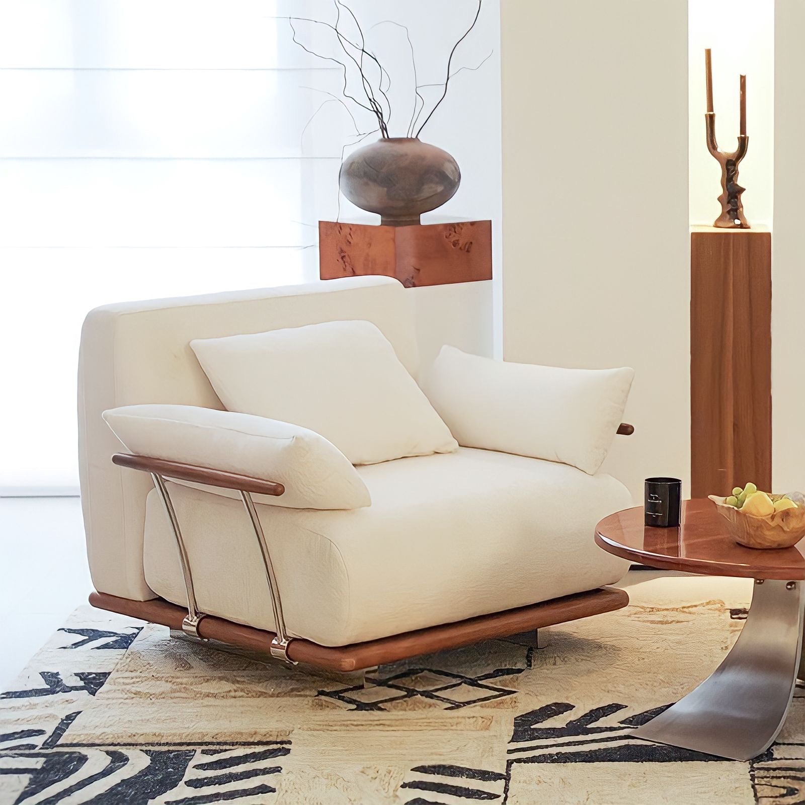 Luxurious Nozomi Banca Sofa in a modern living room setting, featuring plush cushions and elegant design by LoveÉcru furniture.