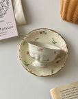 Retro French Blossom Cup & Saucer Set with Delicate Floral Design, Handmade Chic de Fleurs, 200 ml Capacity, Dishwasher Safe