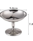 Elegant stainless steel dessert cup with dimensions, perfect for showcasing desserts and versatile for jewelry display.