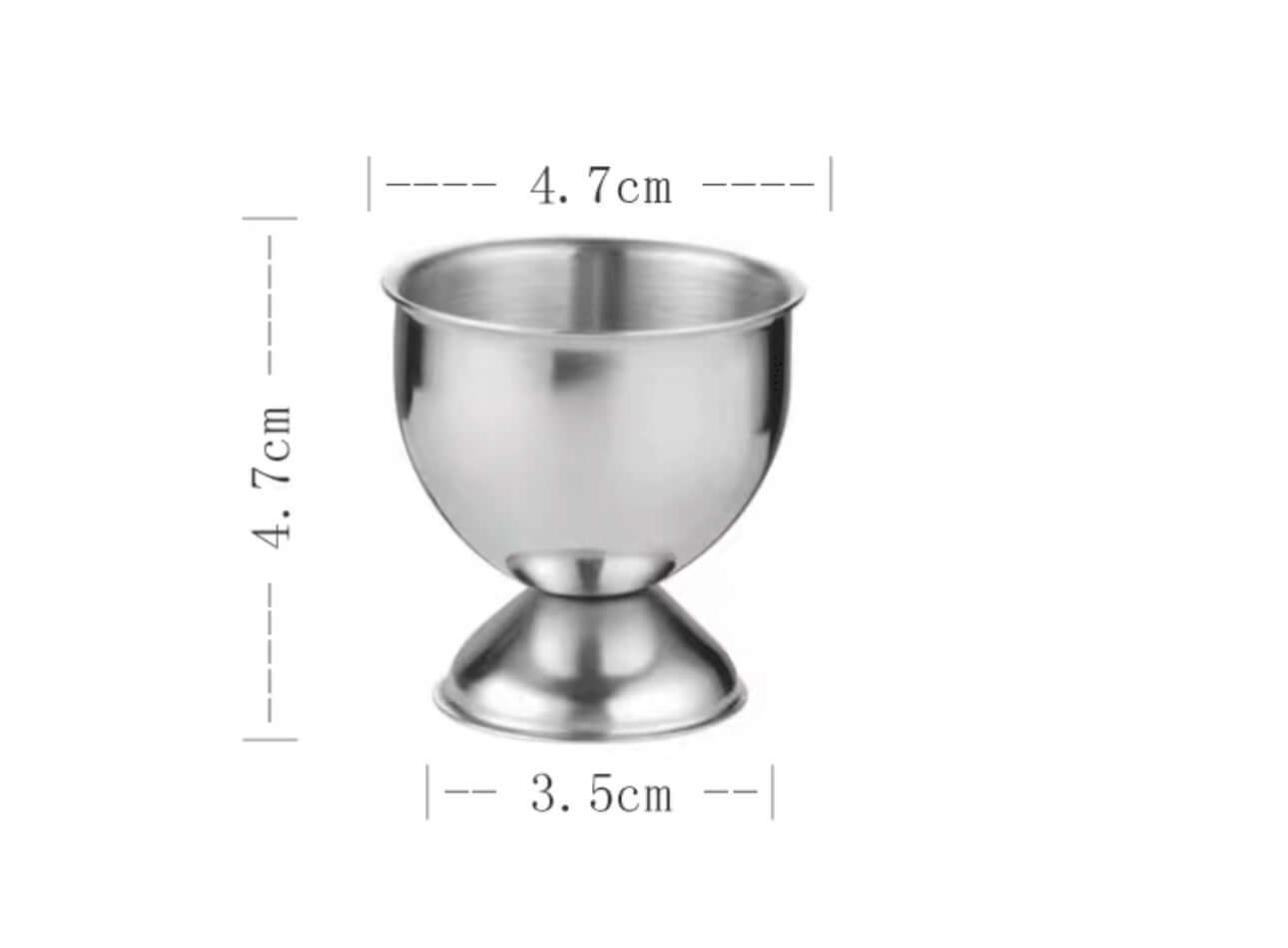 Stainless steel egg holder with dimensions labeled, featuring an elegant matte finish design, perfect for kitchen decor.