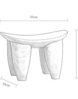African Senufo Wood Milk Stool dimensions illustration with retro curved seat and handcrafted design.