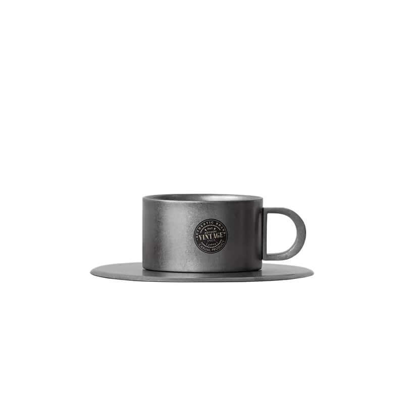 Vintage INOX stainless steel cup and saucer 90ml, durable and chic design, dishwasher safe, made in Japan