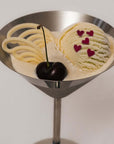 Stainless Steel Martini Glass filled with ice cream and a cherry