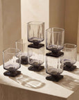 Sculpted Pedestal Glasses in black and clear, group of five