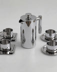 Limited Steel Bundle: stainless steel French press with four Venice Mirror Cups on saucers