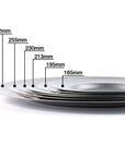 Stack of VINTAGE INOX stainless steel round plates in various sizes from 165mm to 302mm, showcasing durable and chic design.
