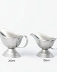 Stainless steel VINTAGE INOX sauce pots, 200ml and 100ml sizes, elegant design, made in Japan, suitable for various occasions.