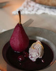 Artisan Pasta Plate with a red wine poached pear and ice cream