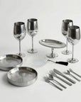 Valentine's Bundle: Noir steel plates, Kyoto cutlery, steel champagne flutes and shell dish