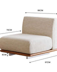 Nozomi Banca Sofa dimensions - 86cm wide, 80cm tall, 97cm deep. Comfortable, minimalist design in LoveÉcru fabric.