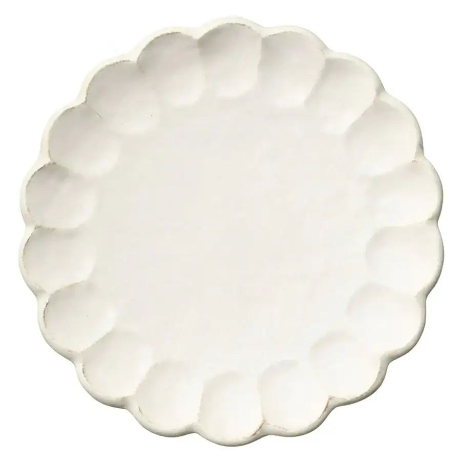 Elegant handmade Rinka plate by Kaneko Kohyo, Japan. Scalloped design, microwave and dishwasher safe. Unique glaze texture.