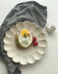 Elegant Rinka Plate 24cm with Fried Egg, Avocado, and Cherry Tomatoes on Gray Cloth – Handcrafted Japanese Porcelain Dish.