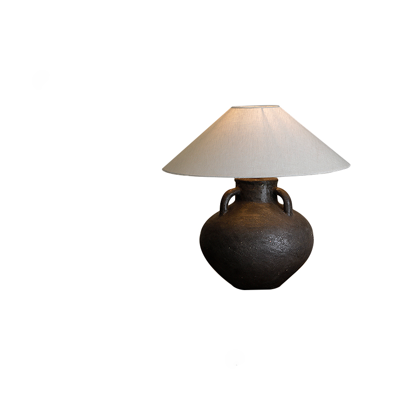 Unique handmade Ear Table Lamp with old pottery base and simple design, offering soft light and warm ambiance.
