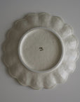 "Rinka Plate 24cm base view, handcrafted porcelain with elegant scalloped design, made in Japan, microwave and dishwasher safe"