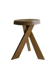 Meribel Stool made of imported teak wood, featuring an Alpine-inspired design with a solid wood finish and manual polishing.
