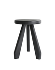 Meribel Stool made of imported teak wood with sleek design inspired by Alps architecture, featuring manual polishing and charcoal finish.