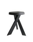 Meribel Stool in imported teak wood, with Alpine-inspired design, showcasing solid wood construction and manual polishing techniques.