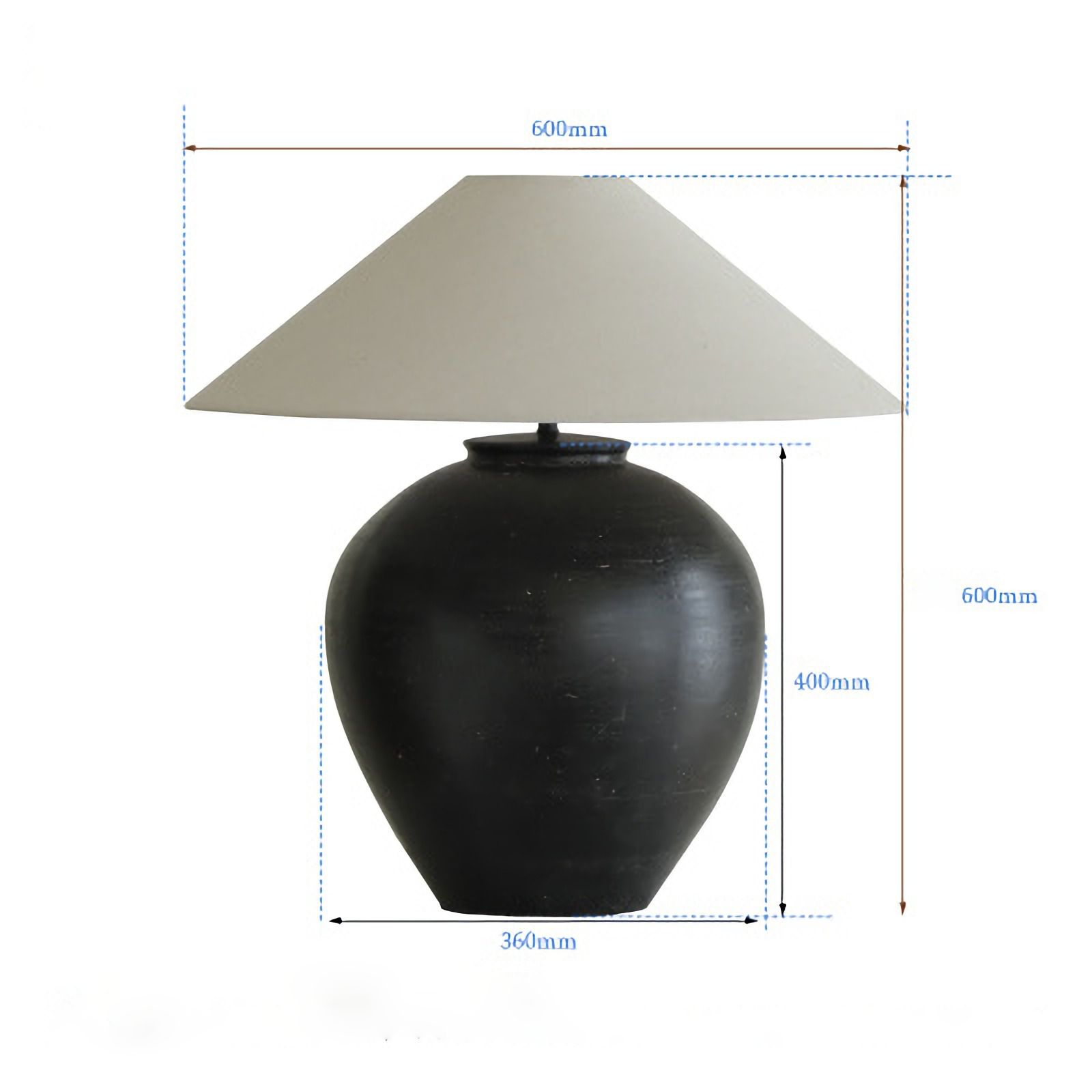 Egg shaped clay pot table lamp with linen lampshade, large size, creating a soft and quiet vibe.