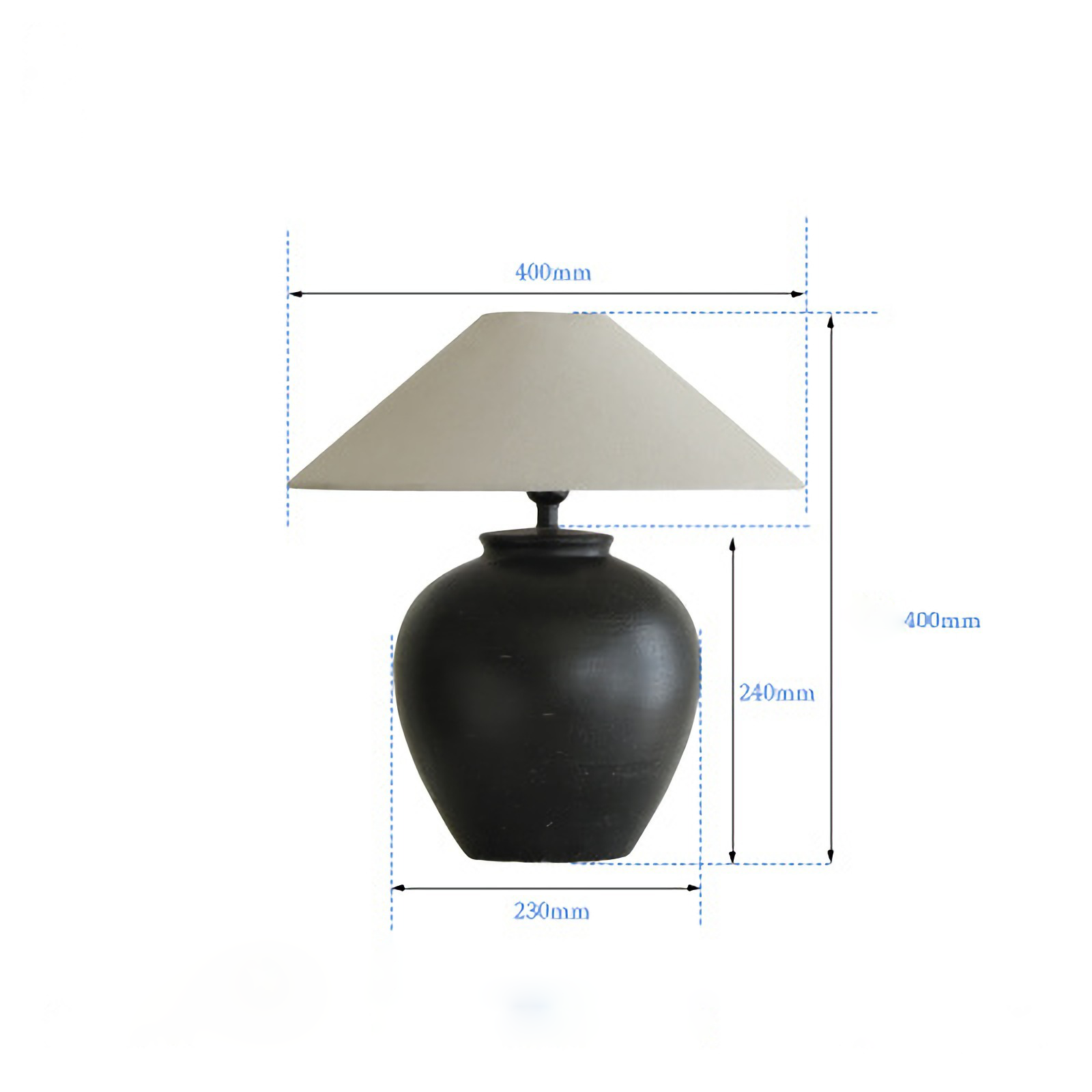 Egg-shaped clay pot table lamp with linen lampshade, small size, 400mm height, adjustable light, potter's masterpiece.