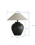 Egg-shaped clay pot table lamp with linen lampshade, small size, 400mm height, adjustable light, potter's masterpiece.