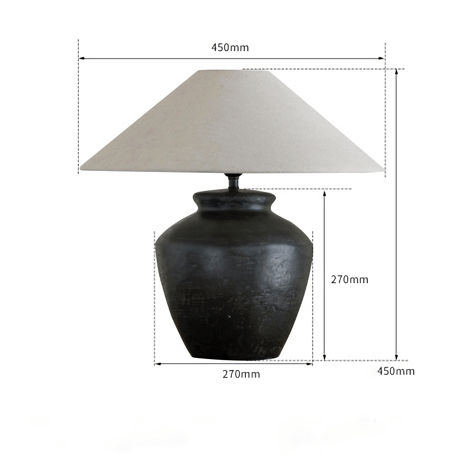 "Clay pot table lamp with linen shade, small 450mm size, decorative lighting with adjustable light source for tranquil spaces"