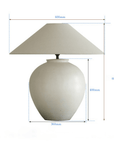 Egg shaped clay pot table lamp with linen shade, large size 600mm, pottery design for a peaceful room setting.