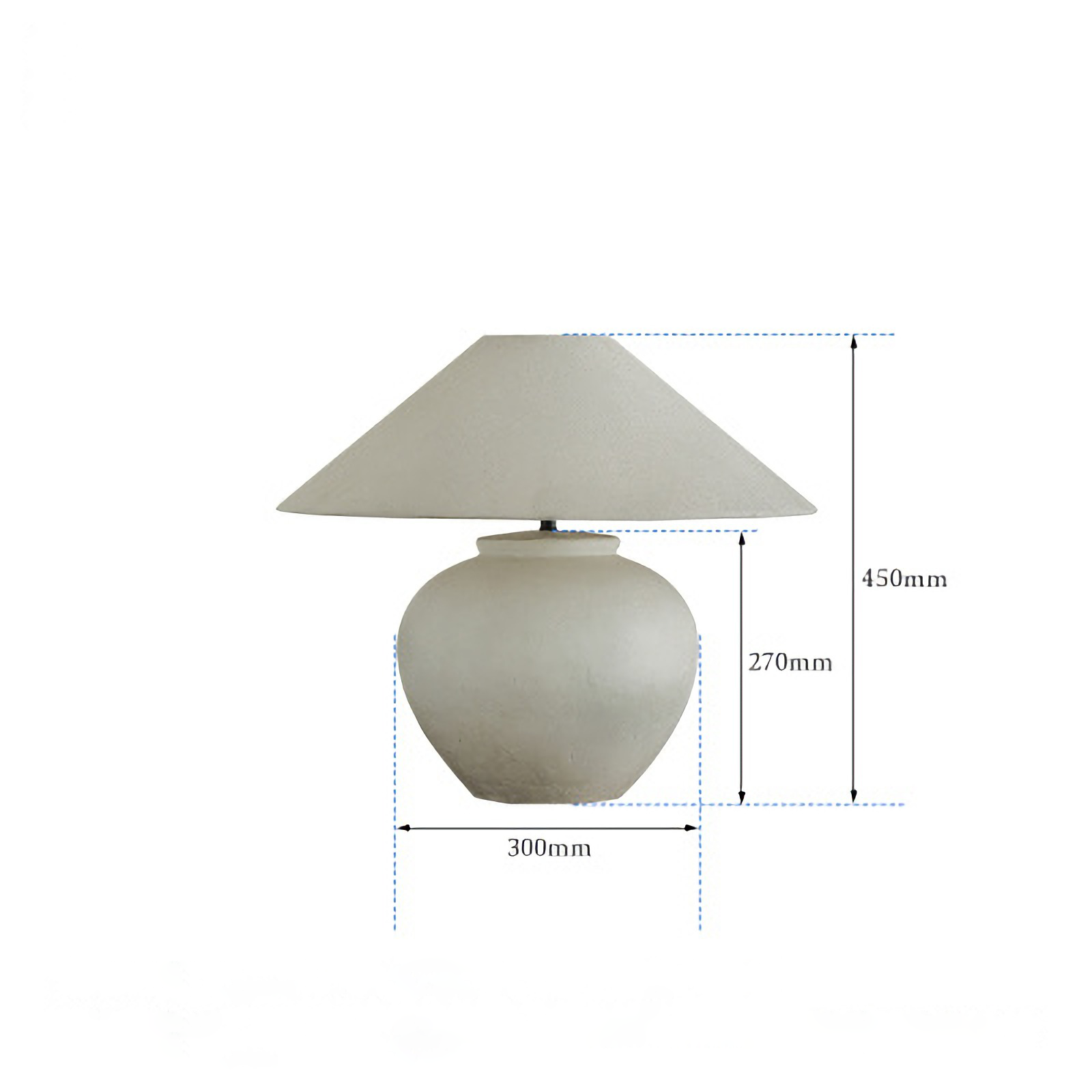 Egg Shaped Clay Pot Table Lamp with Linen Shade, Medium Size, 500mm Diameter, 450mm Height, Adjustable Light
