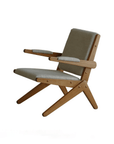 Modern Scissors Chair with solid teak wood S-frame, upholstered seat, and armrests; perfect for lounge spaces.