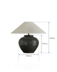 Egg-shaped clay pot table lamp with linen shade, medium size with 300mm diameter and 450mm height, offering a soft, peaceful ambiance.
