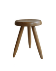 Meribel Stool made from imported teak wood, inspired by Alpine architecture, featuring manual polishing and high temperature charcoal finish.