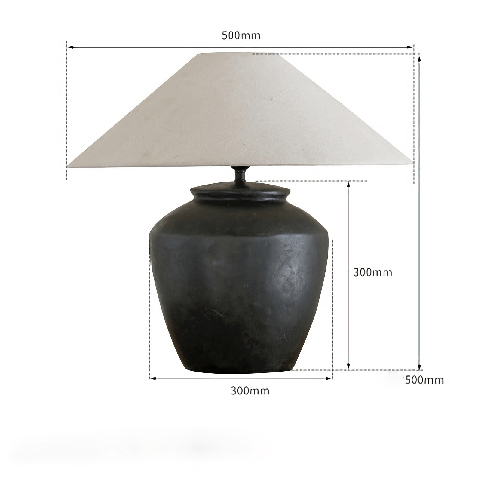 Large clay pot lamp with linen shade, 500mm diameter, 500mm height, combining decor and adjustable light source for ambiance