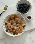 Elegant Barbarie Set with pancakes and blueberries on Japanese porcelain, showcasing handcrafted design and aesthetic appeal.