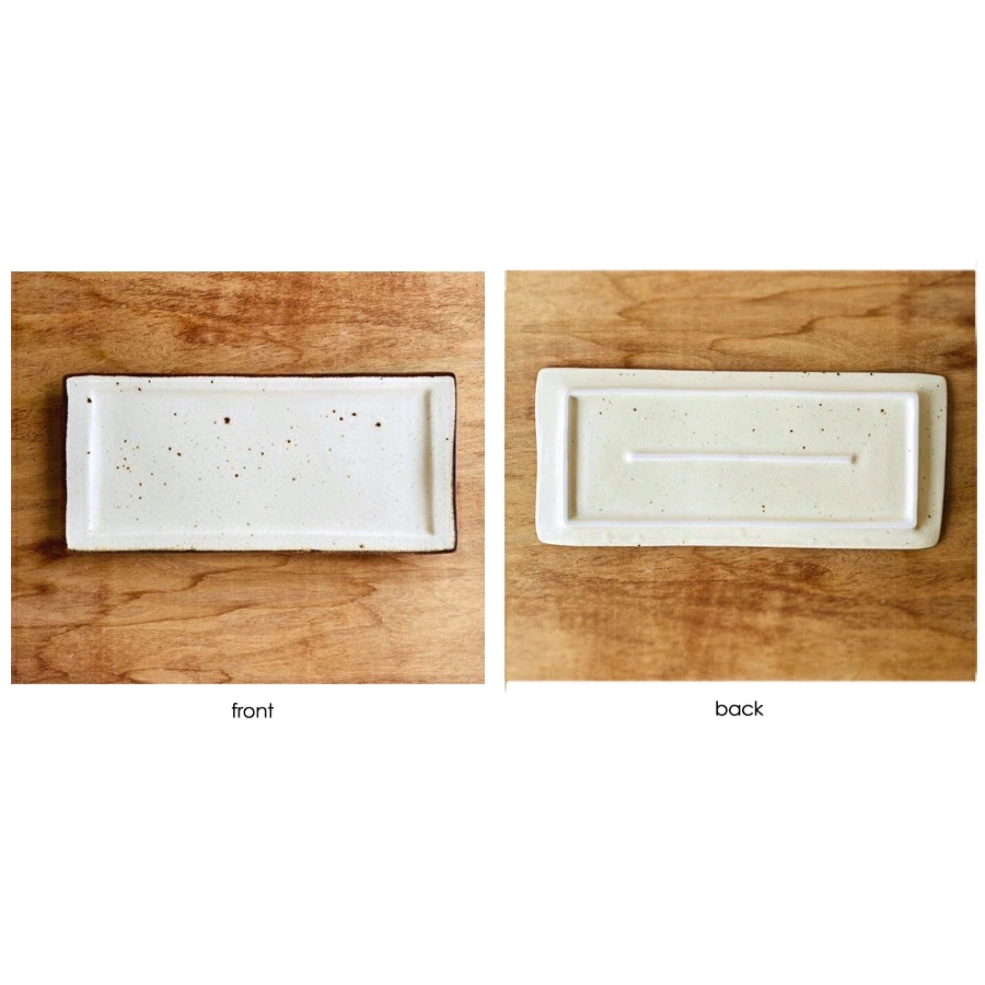 Rila long porcelain plate 31cm front and back view, textured design, matte finish, handcrafted in Japan by Kaneko Kohyo factory
